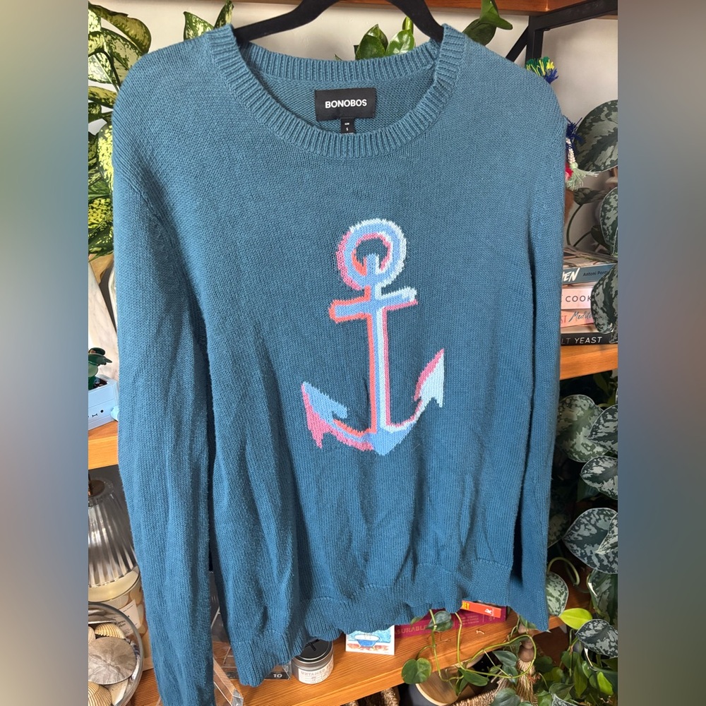 Bonobos Men's Blue and Navy Anchor Sweater | Small